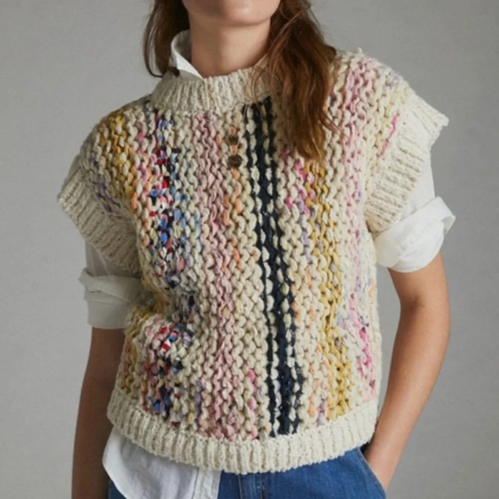 Anthropologie Pilcro Shaina Sweater Tee Artisan Knit
Short Sleeve Boho Top - Picture 5 of 7